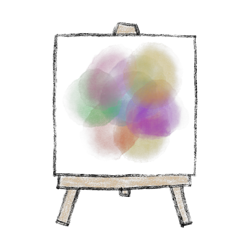 Hand-drawn illustration of a canvas on an easel