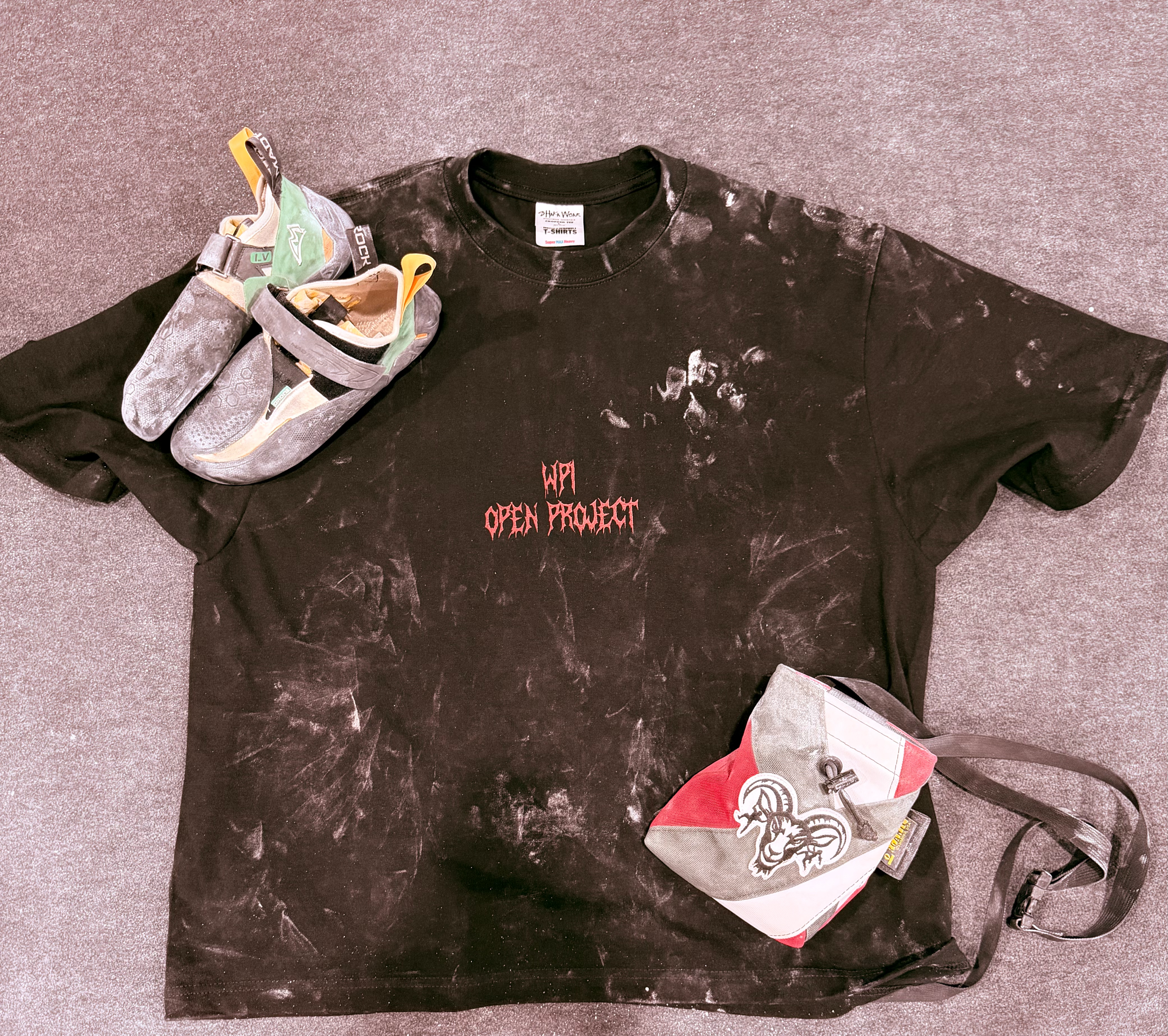 WPI Open Project — Acid wash tee with 1-color gothic chest print